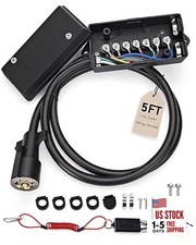 7-Way Trailer Cord with Waterproof 7-Gang Junction Box 5FT Trailer Cord And Box