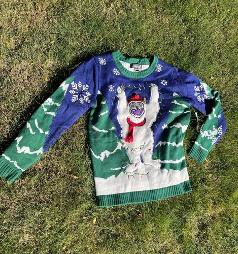 New Ugly Christmas Sweater YOUTH XL Unisex Abominable Snowman Blue Green Acrylic