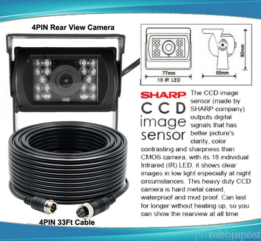 9" Quad Rear View Monitor+2x 4PIN CCD Backup Camera+2x 10m Kit For Truck Carvan - Image 3 of 4