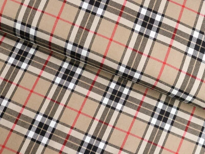 MARKENLOS Tela a cuadros escoceses Glencheck rojo blanco negro sobre camel EUR 13,98/m