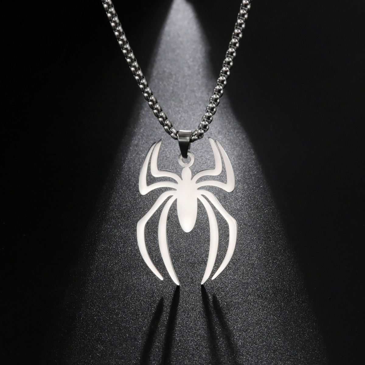 Collar Colgante Araña Caja de Acero Inoxidable Cadena Dije Joyería para Niños Hombres Niñas