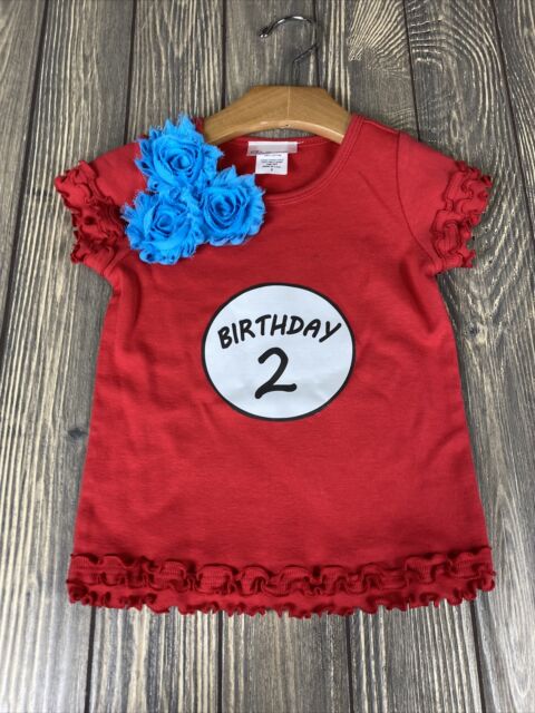 Reflectionz Girls Toddler Red Thing 2 Birthday Shirt With Flowers Ruffle Size 2