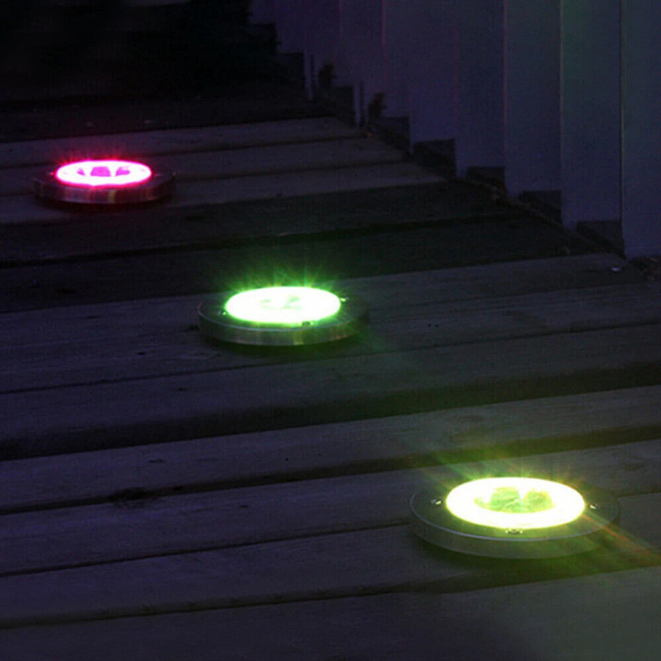 8 LED Solar Ground Lights Yard Garden Pathway Outdoor Disk Lights Color Changing - Image 3 of 4