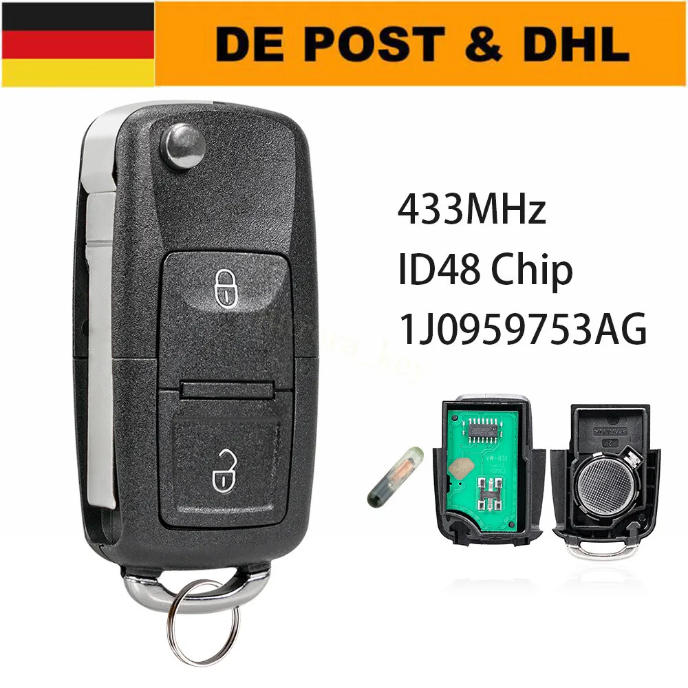 433MHz Funk Schlüssel Fernbedienung für VW Golf Polo Transporter Seat Skoda