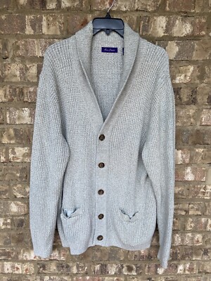 Alan Flusser Men s Khaki  Loose Weave Waffle Grid Cardigan Sweater Size XXL