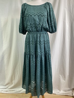 NWOT A NEW DAY TARGET WOMEN'S 1/2 Sleeve Tiered Green Midi Dress Chevron  Print M | eBay