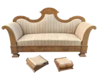 Antique Biedermeier Vienna 800s Boat Sofa with 2 Footrests