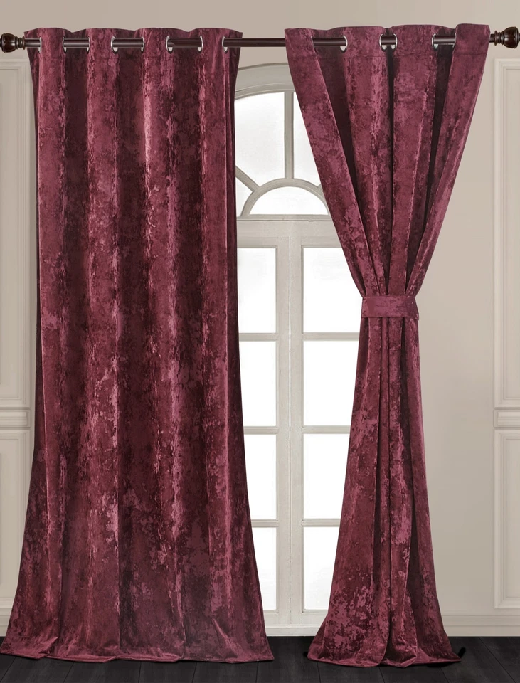 Chezmoi Collection Lux Distressed Velvet Grommet Window Curtain Set of 2 Panels - Image 4 of 4