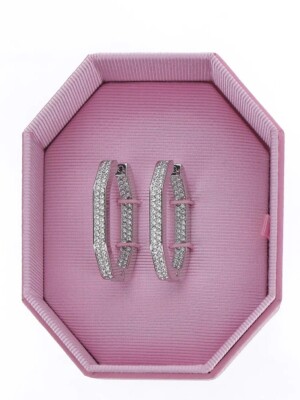 New in Gift Box SWAROVSKI 5618308 White Pave Octagon Dextera Hoop