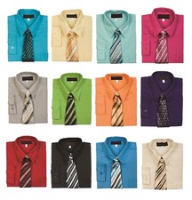 Boys Kids Toddler Formal Dress Shirt Long Sleeve with Striped Tie Set size 2-20