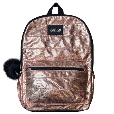 Metallic  rose gold leather backpack Recycled Double Pocket Backpack - Small in Rose Gold/Silver main image 3