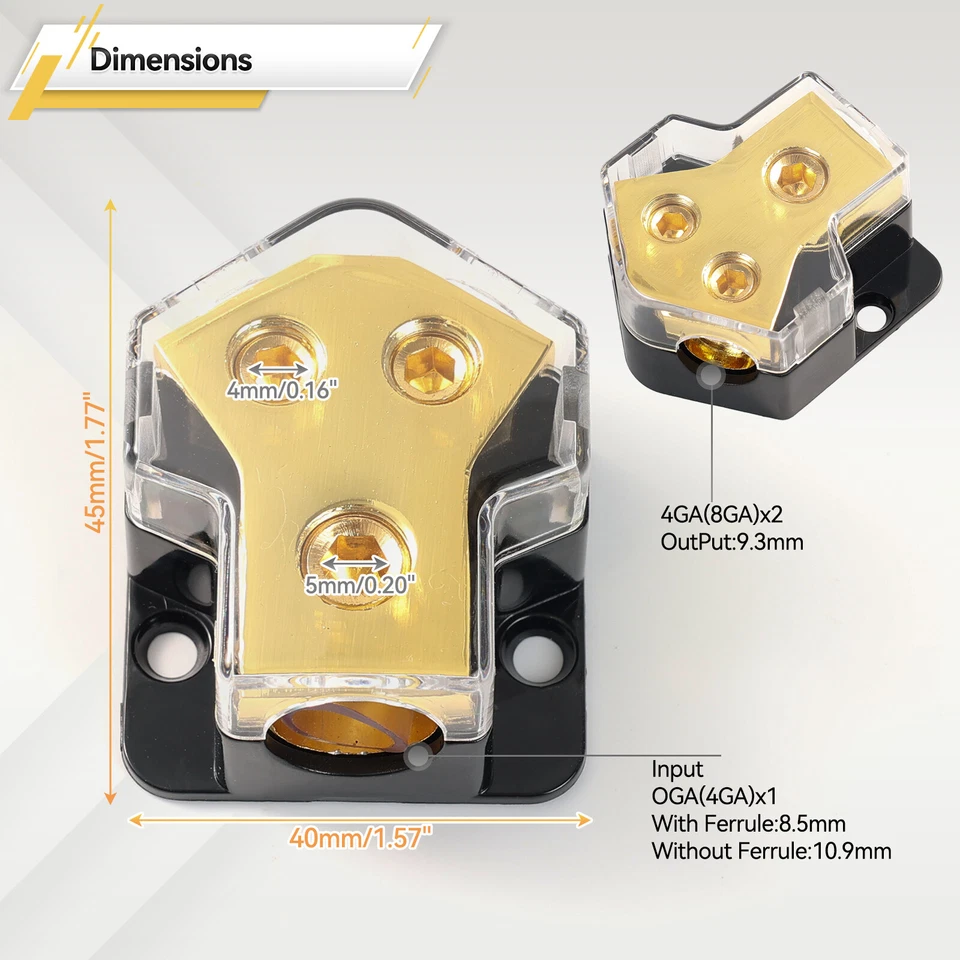 New 2-Way Car Audio Solar Amp Power/Ground Cable Splitter Distribution Block 2pc - Image 4 of 4