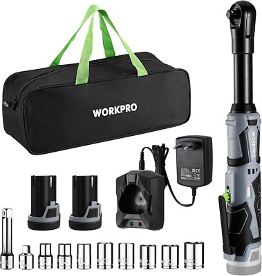 WORKPRO 12V Akku Ratschenschlüssel 3/8'' Kabellose Ratsche mit 2 x 2,0 Ah Akku