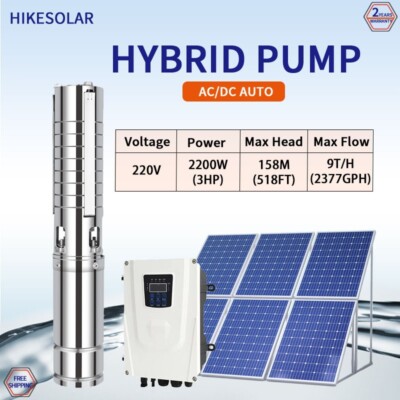Hybrid Solar Water Pump 4'' AC/DC 3HP SS304 Impeller Pumping System Farm Irrigati