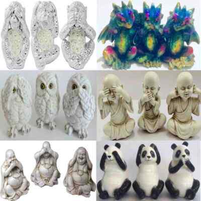 Silber 3 weiser Affe Mönch Panda Sehen Hören Sprechen Skulptur Figur Ornament Dekor