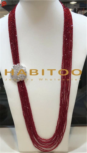 Women's fashion zircon accessories clasp DIY accessory red crystal necklace 36" - product listing photo