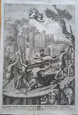 Stampa Antica. Bellissima incisione del '700 con scena di supplizio; cm 22x32