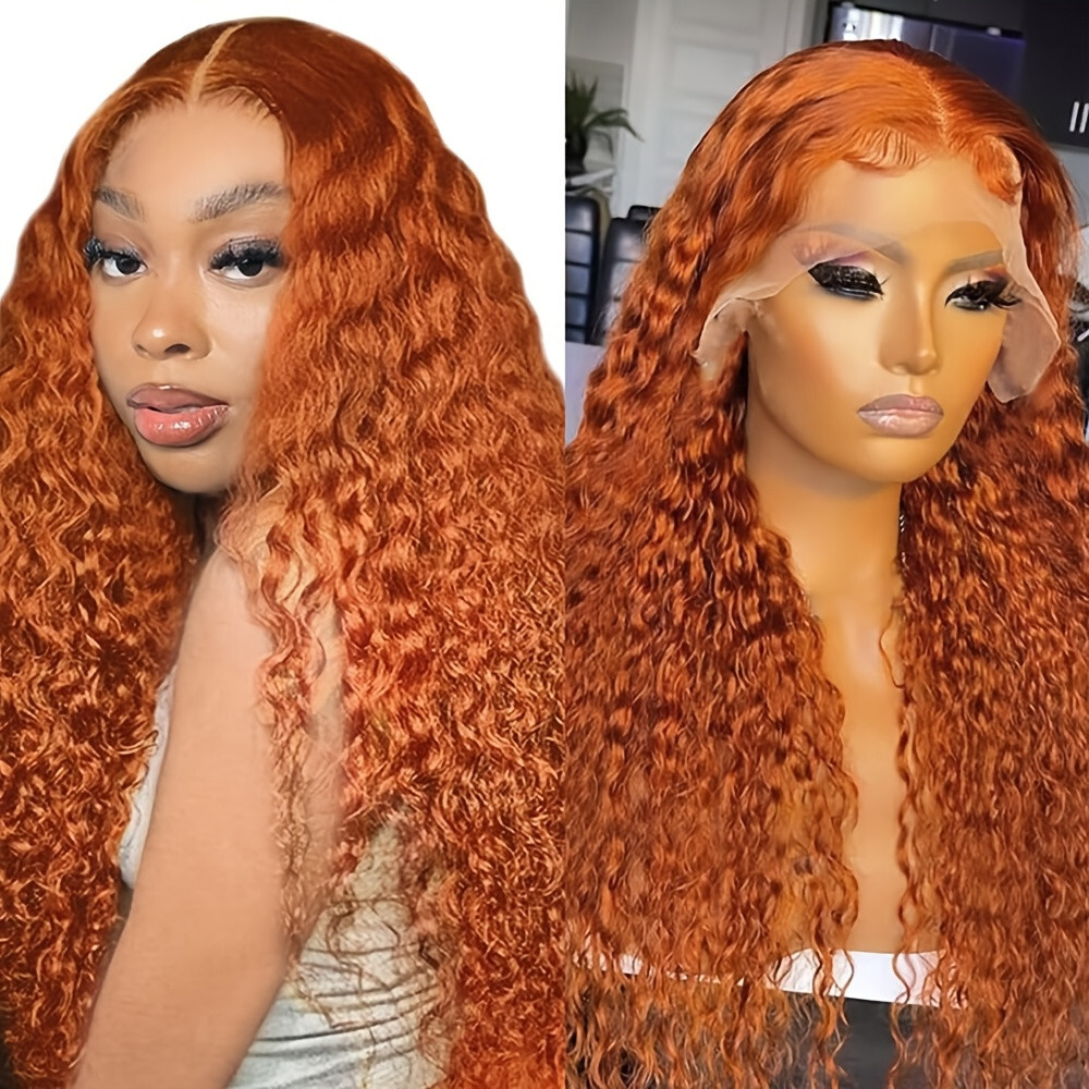 Loose Curly Lace Front Wigs Long Water Wave Ginger Orange Ha