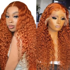 Loose Curly Lace Front Wigs Long Water Wave Ginger Orange Hair Women Party Daily