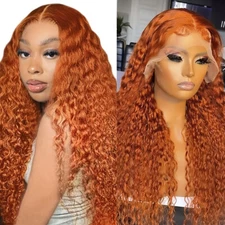 Loose Curly Lace Front Wigs Long Water Wave Ginger Orange Hair Women Party Daily