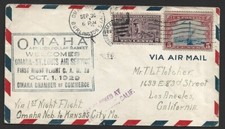 Primera cámara de vuelo nocturno de Estados Unidos 1929 28 OHAMA a Kansas City cubierta de entrega especial