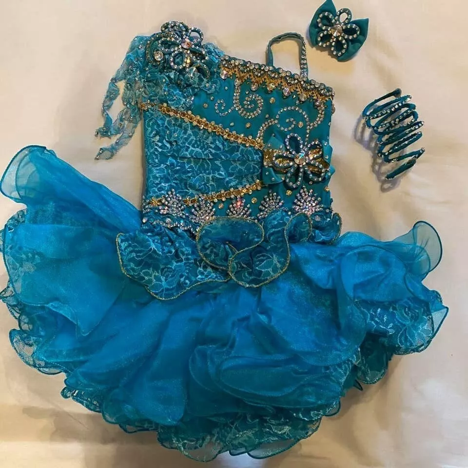 Wendy Crim Blue Glitz Pageant Cupcake Dress Size 6 8 Girls eBay