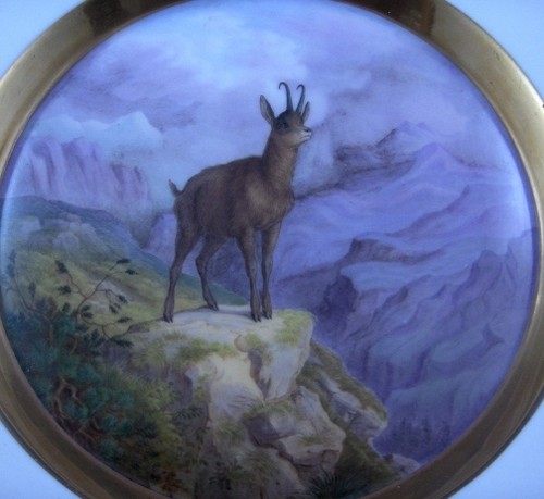 Ancien 19thC KPM Berlin Porcelaine Plaque Chamois Scene Scenic Porzellan Teller - Photo 3 sur 8