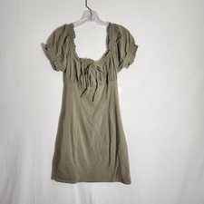 Blashe Womens Mini Dress Green L Stretch Off The Shoulder Ribbon Peasant New