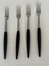 Vintage 4pce MCM Long Stainless Steel Charcuterie/Fondue Forks W/ Wood Handle