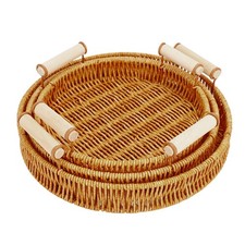 3Pcs Coffee Table Tray Round Rattan Ottoman Bread Tray Woven Serving Trays