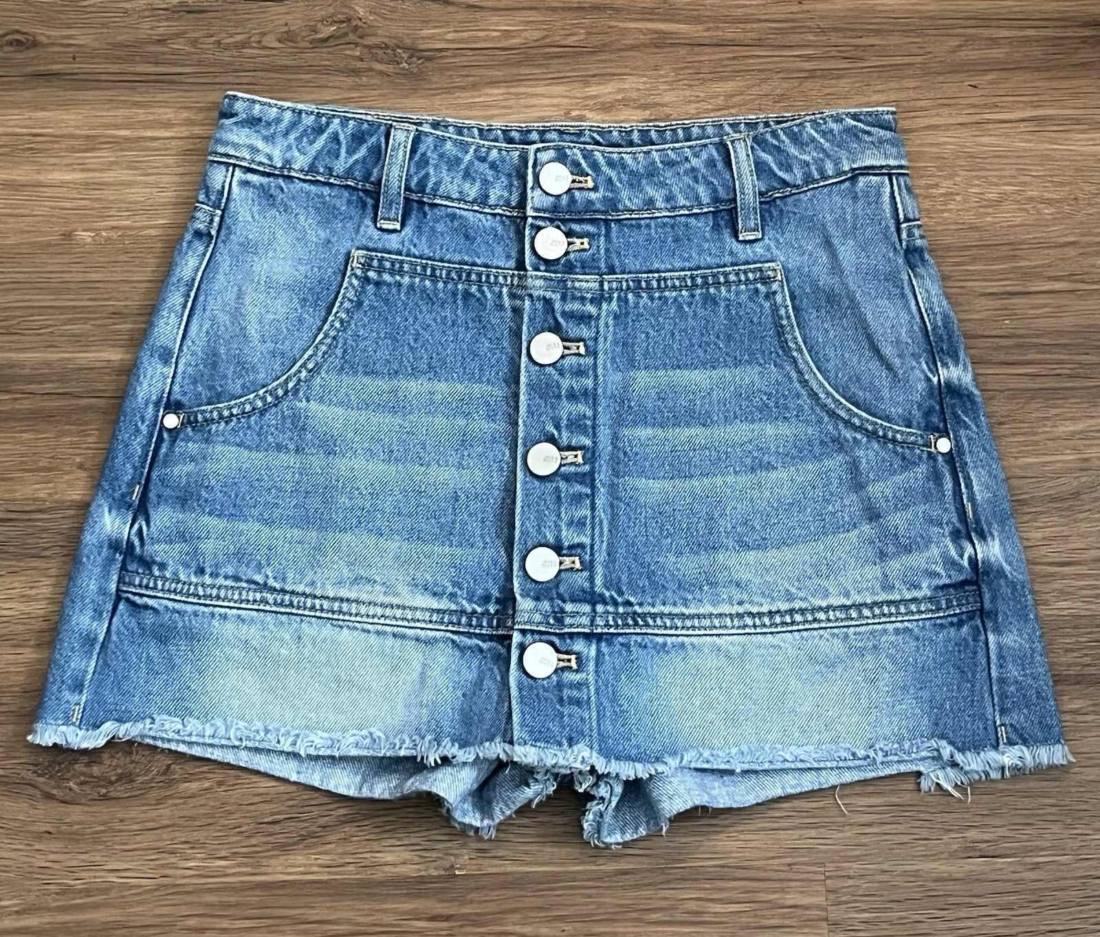 MISS SIXTY Y2K Womens Blue Denim Mini Skort Skirt Button Front Pockets Shorts 28