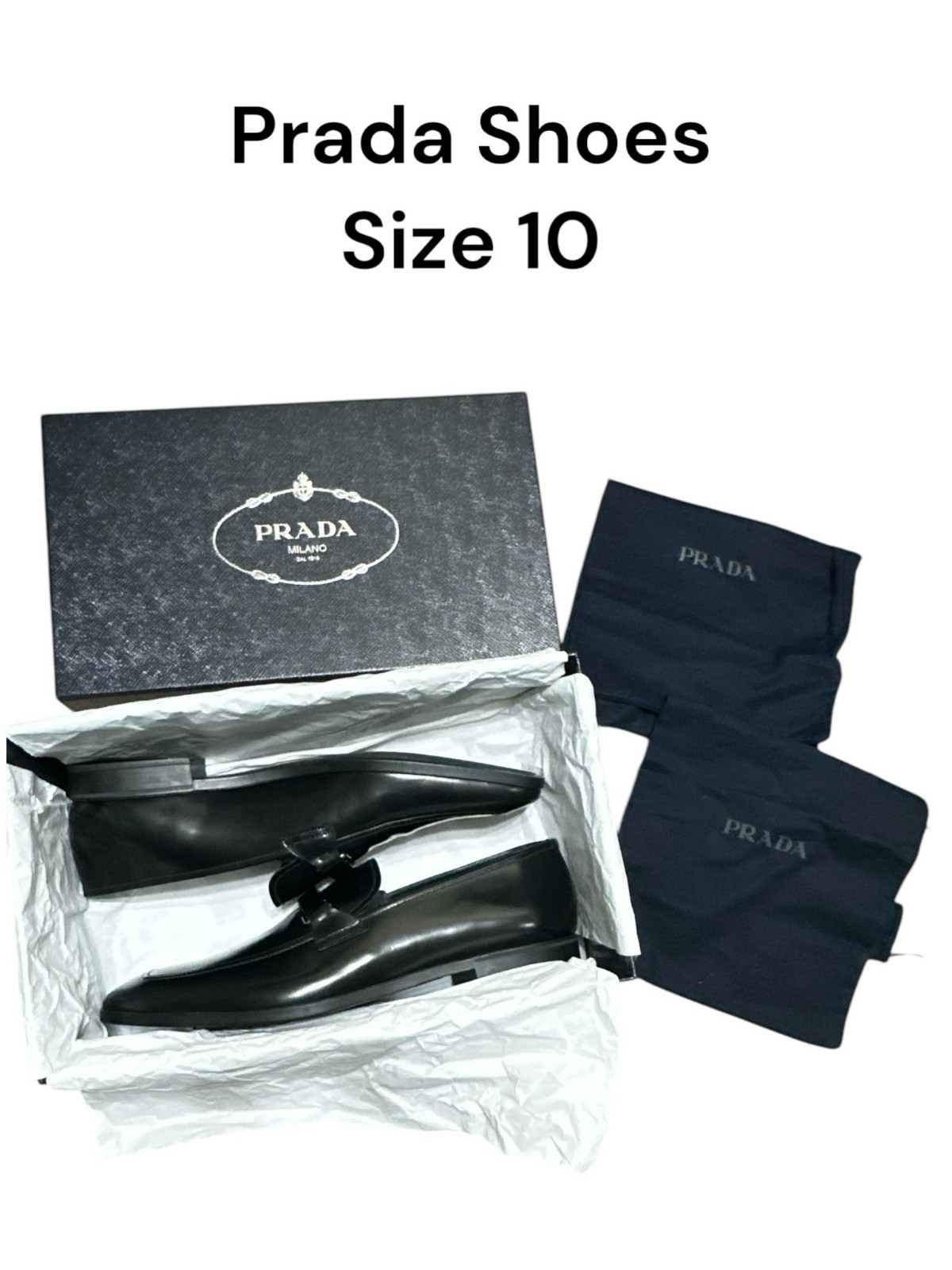 PRADA mens Black Loafers Shoes Size 10 Brand New W Original 