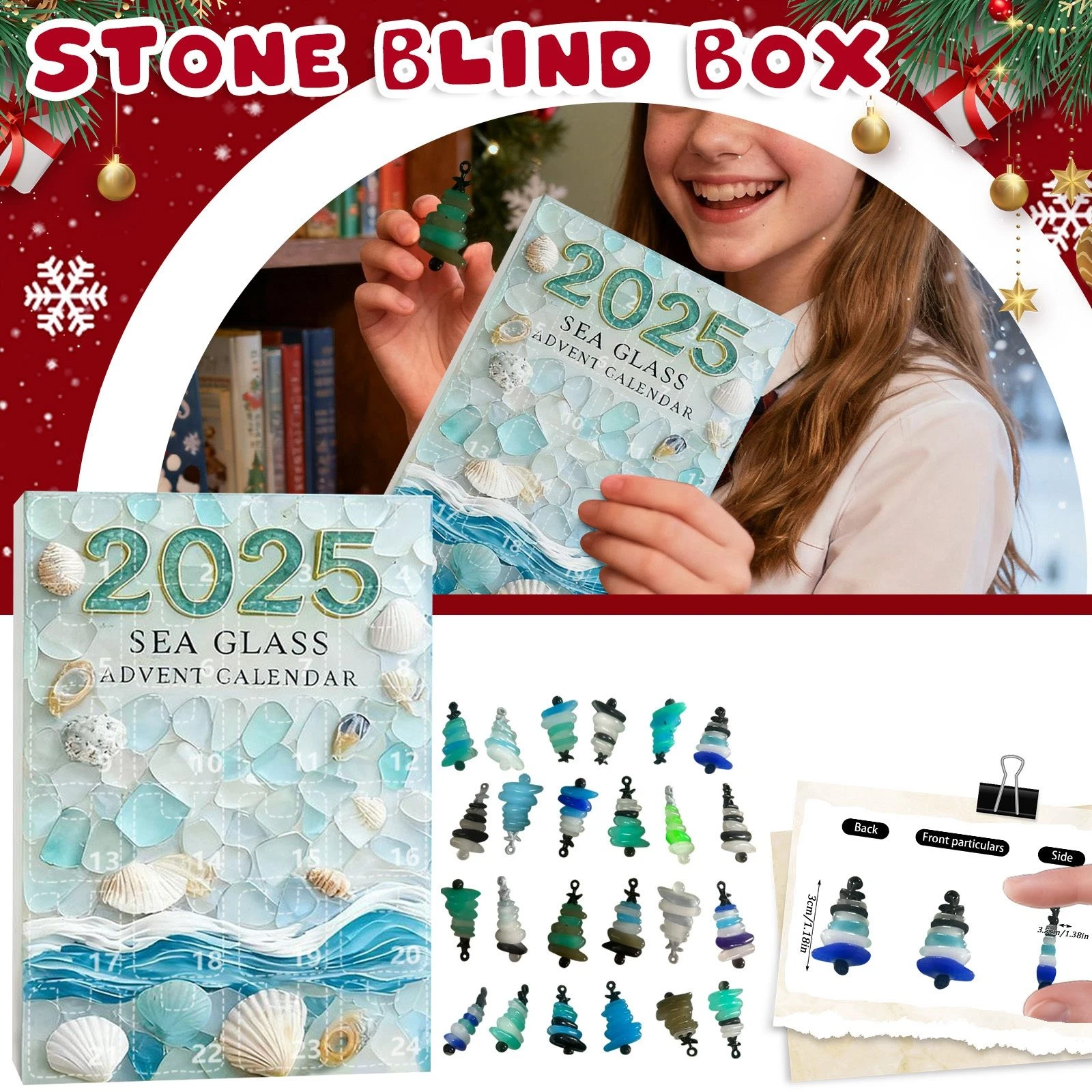 Christmas Tree Countdown Sea Glass Advent Calendar – 24 Days 3D Blind Boxes