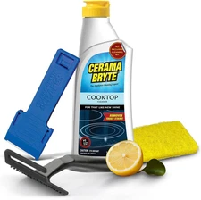 Cerama Bryte Glass Cooktop and Stove Top Cleaner Combo Kit - Includes Cleaning T