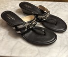 Coach Virginia Thong Wedge Sandal Navy Monogram Print Size 7 1/2 B — photo 1