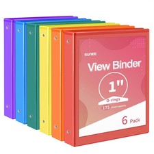 1 Inch Binders 3 Ring 6 Pack, Clear View Three Ring Binders PVC-Free Fit 8.5...