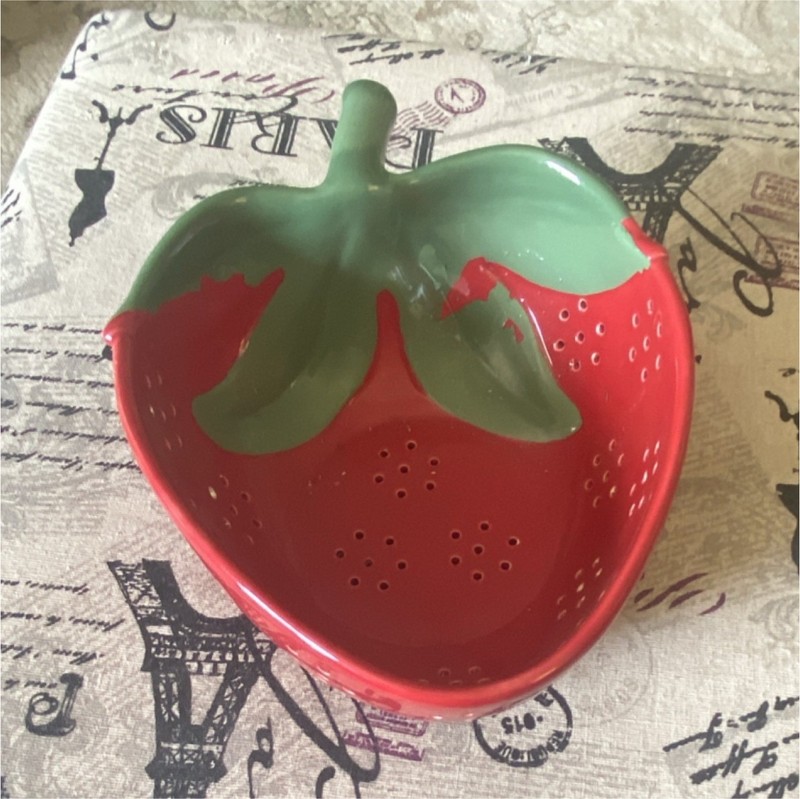 Tender Heart Treasures Strawberry Ceramic Colander Red Dishwasher Safe