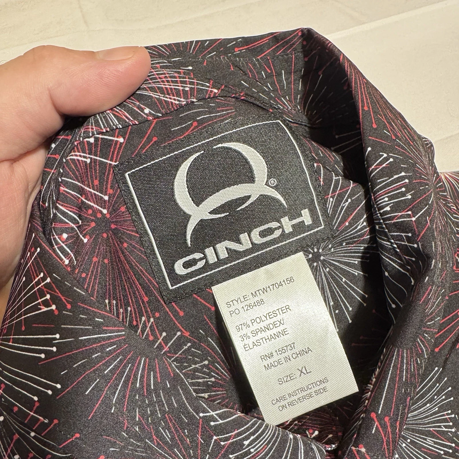 Cinch Buttoned Down, AOP Firework, Short, Logo. USA, Multicolor, Male, XL
