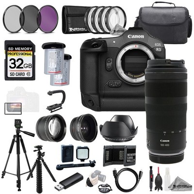 Canon EOS R3 + RF 100-400mm f/5.6-8 IS USM Lens+32GB+ExtBat+9PCFltr-MEGAKit
