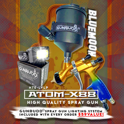 ATOM X88 Bluemoon LVLP Spray Gun 1.3/1.4mm Tip Kit   Auto Paint + Free GunBudd