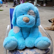 Toys R Us Jumbo Blue Dog 30  Animal Alley Toy Stuffed Plush Floppy White Spots
