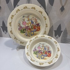Royal Doulton England ABC Blocks Pattern Bunnykins Plate and Bowl