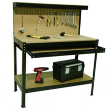 BANCO DA LAVORO CON CASSETTO CENTRALE E PANNELLO PORTAUTENSILI CM. 120x60x155H