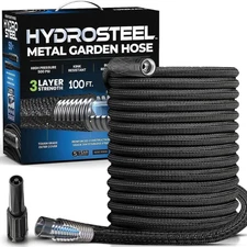 HydroSteel 100ft Stainless Steel Garden Hose 5/8" Flexible Heavy Duty No Kink