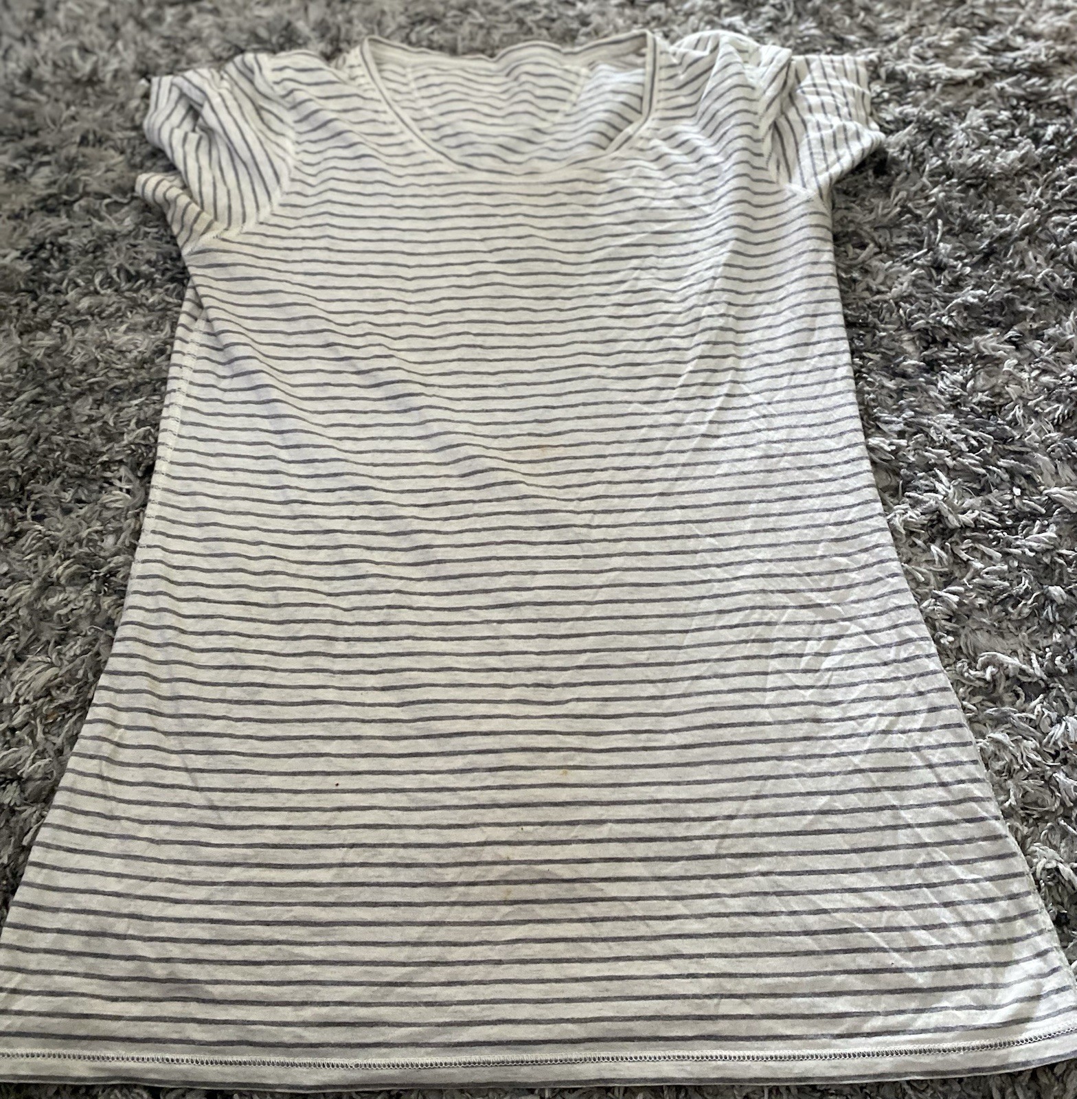 Lululemon Striped Lightweight Short Sleeve Athletic Top White Gray Women’s
