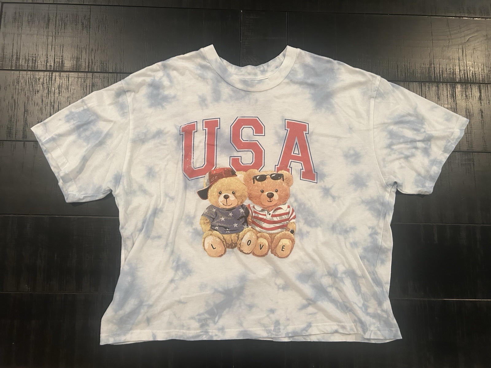 Vinyl Icon Patriotic Teddy Bear Tie Dye USA Women… - image 1