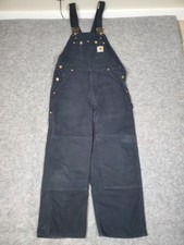 Carhartt R01-BLK Double Knee Bib Overalls Men's Size 34x28 Black Duck Canvas