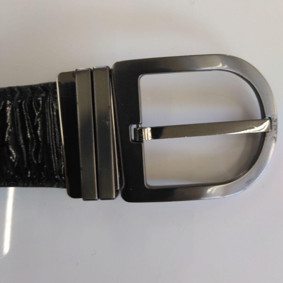 Black Synthetic Leather Belt with Metal Buckle, 35