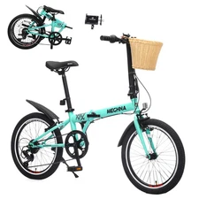 20'' Folding Bike for Adults Phone Holder Steel Frame 6-Speed City Commuter