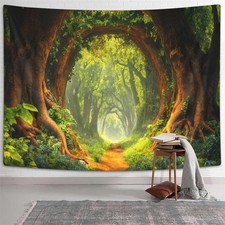 3D Lush Hollow Forest Path Tapestry Extra Large Wall Hanging Backdrop for Room